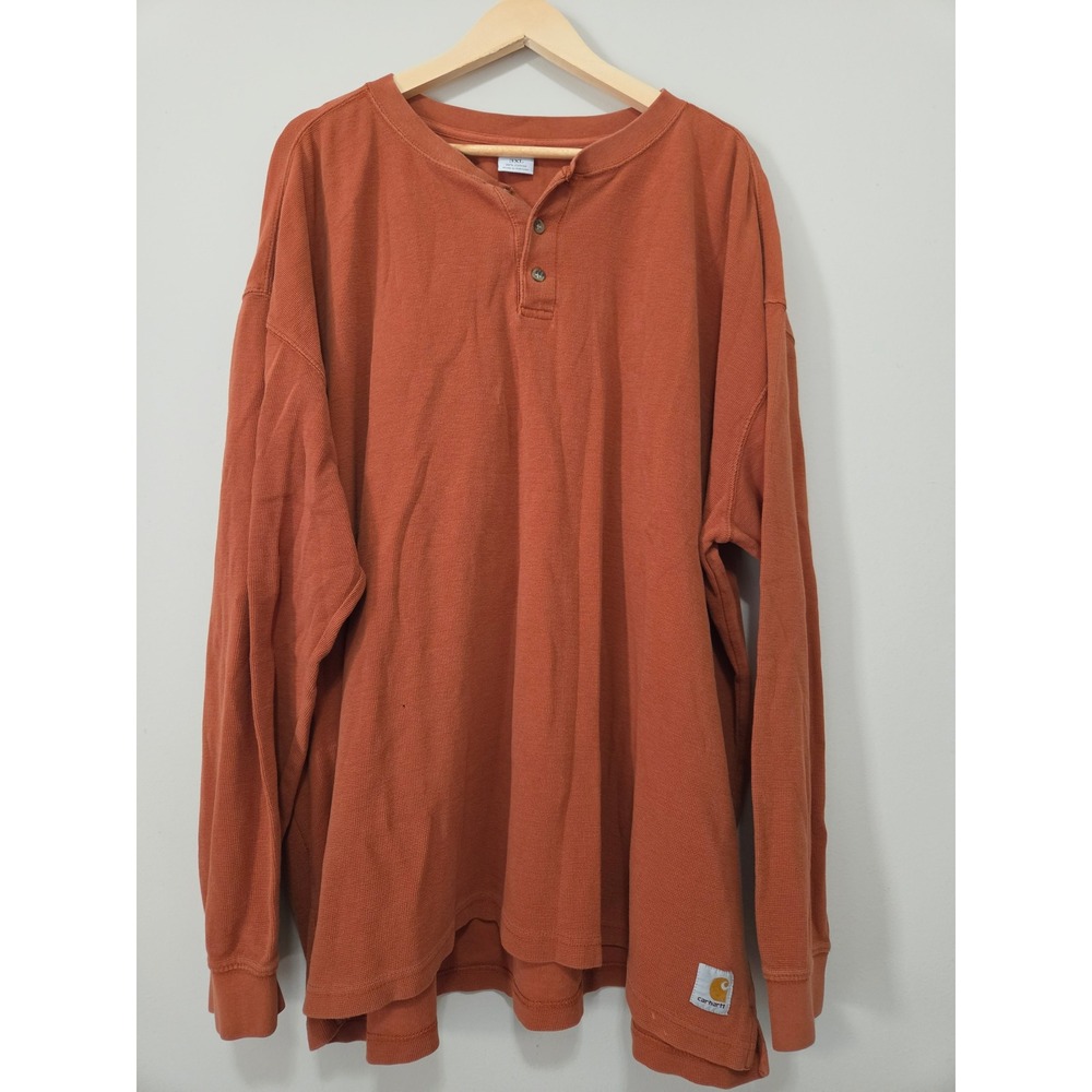 Carhartt Mens 3XL Burnt Orange Waffle Knit Thermal Long Sleeve Henley Shirt